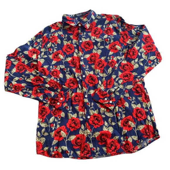 SSLR Men's Rose Print Button Up Shirt L - Picture 1 of 6
